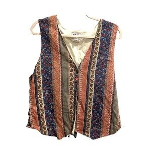 Vtg Jantzen Classics Quilted Patchwork Stripe Vest Sz XL Womens Artsy Grandma